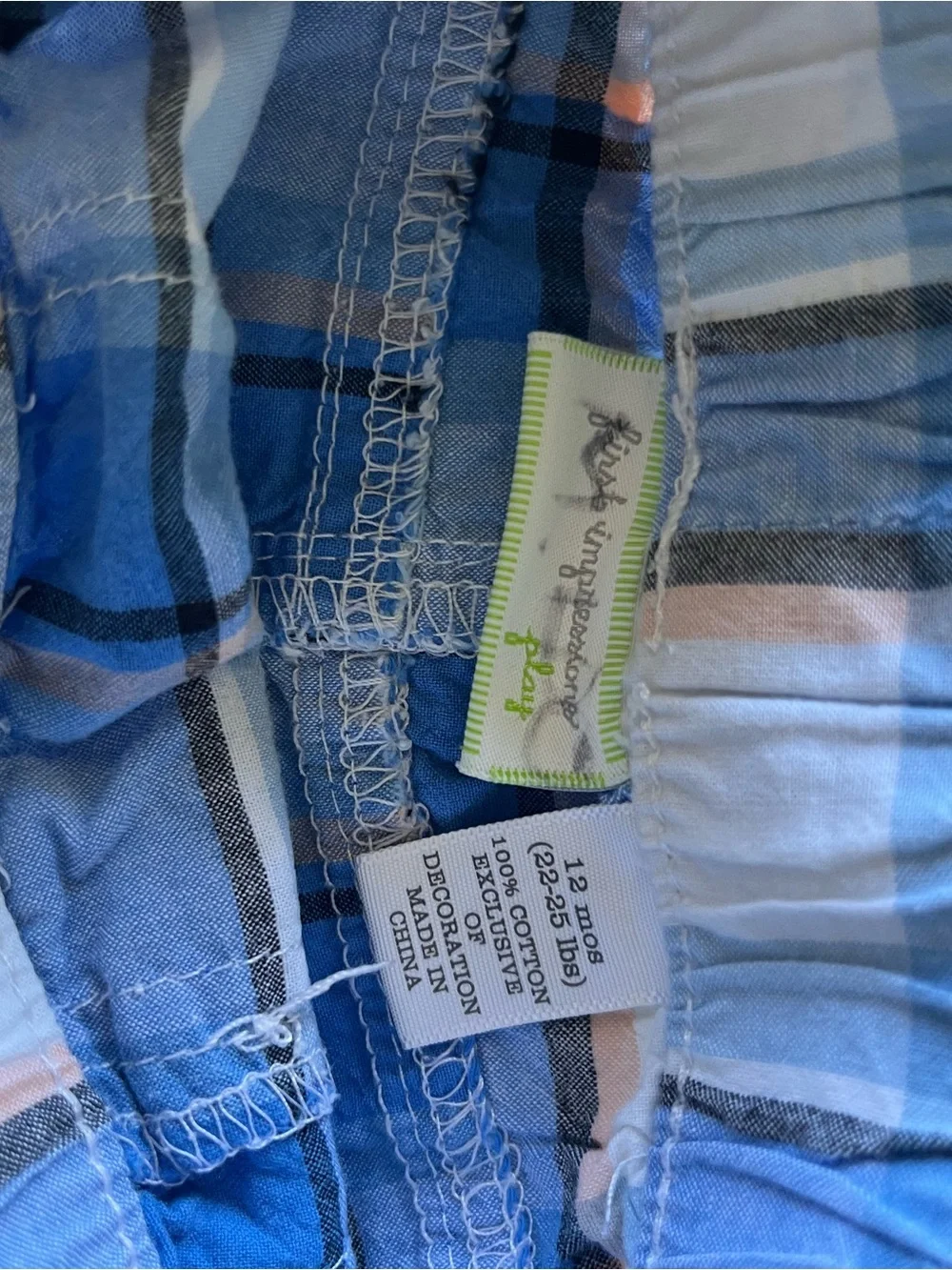 First Impressions Blue Plaid Cotton Shorts